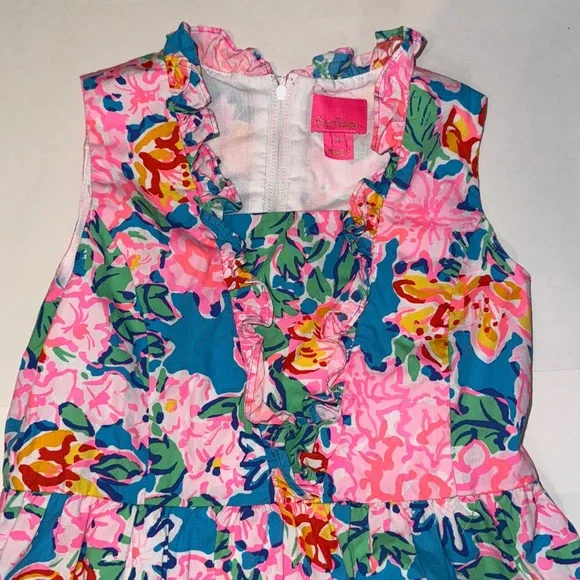 Lilly Pulitzer Ruffle Vibrant Floral Dress in Blue and Pink Size 8 Summer Beach - Picture 4 of 10